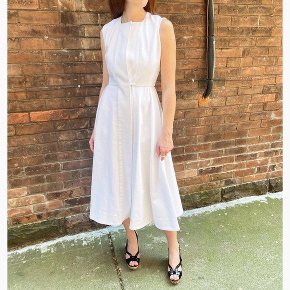 Emilia Wickstead “Madaline” white denim dress with pleated back, size 8UK - Picture 2 of 11